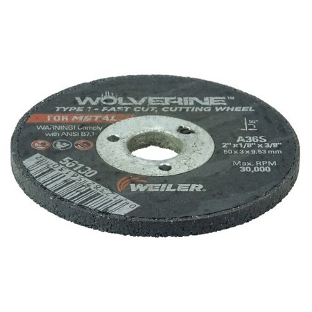 WEILER 2" x 1/8" Wolverine Type 1 Cut-Off Wheel, A36S, 3/8" A.H. 56130